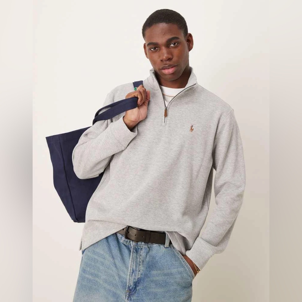 Men’s Polo Ralph Lauren Long Sleeve Quarter Zip Sweatshirt in Grey